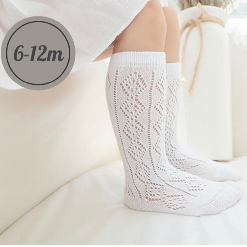 Baby girl White Knee high socks / lace mesh spring
